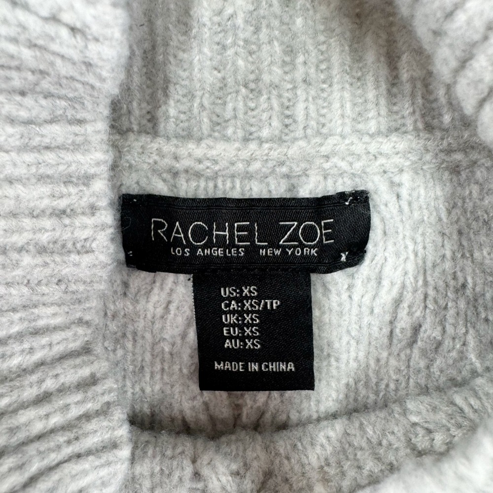 Rachel Zoe Gray Cable Knit Fair Isle Mock Neck Sweater Women XS Long Sleeve‎ - Picture 4 of 5